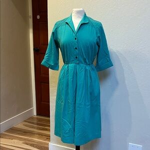 Willi of California petite Teal Button Front Shirt Dress vintage 1950’s